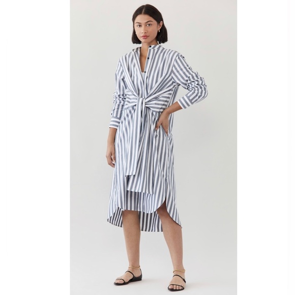Proenza Schouler White Label Stripe Poplin Tied Shirt Dress - Picture 2 of 11